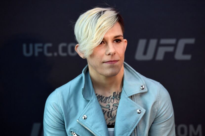 UFC fighter Macy Chiasson speaks at a press conference.