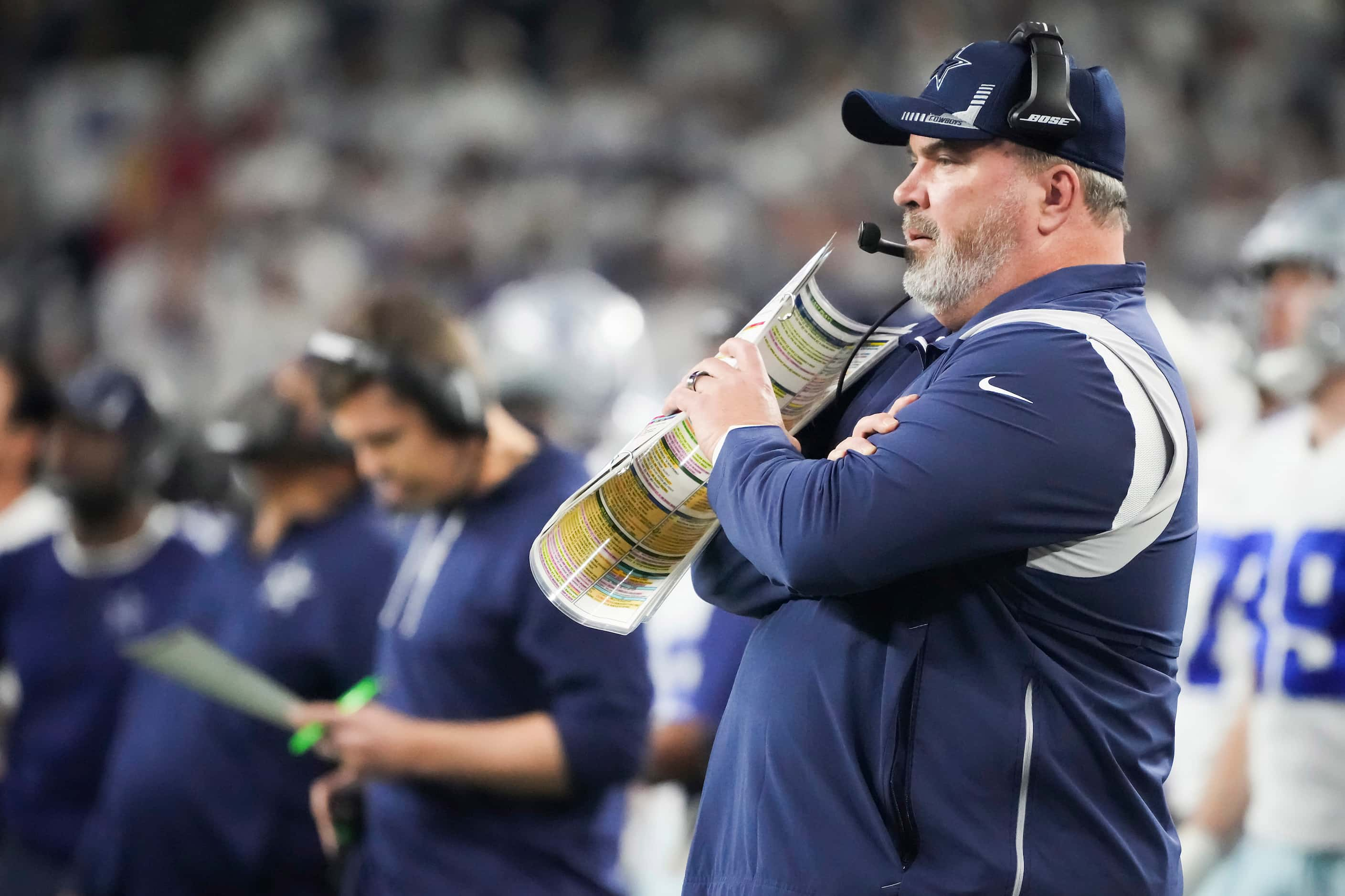 Dallas Cowboys head coach Mike McCarthy watches from the sidelines during the second half of...