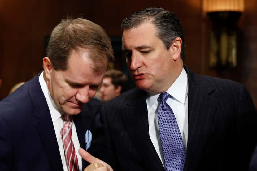 Don Willett (left) talked with Judiciary Committee member Ted Cruz, R-Texas, after Willett...
