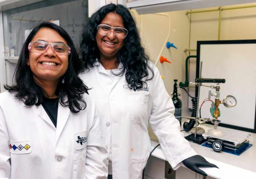 Graduate students Yalini Wijesundara (left) and Sneha Kumari pictured in a lab at the...