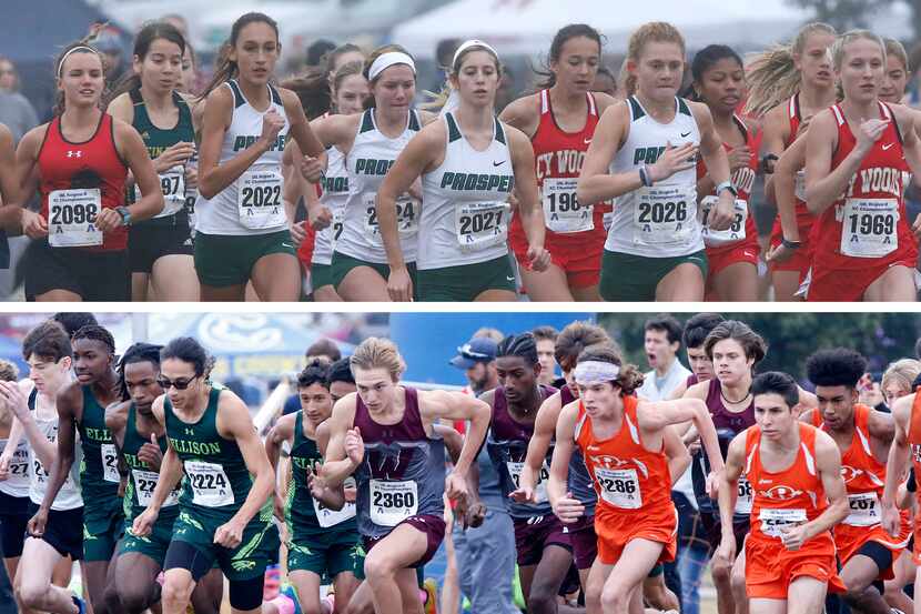 The 2019 girls 6A division at the Region II Cross County meet (top) and the 2019 boys 6A...