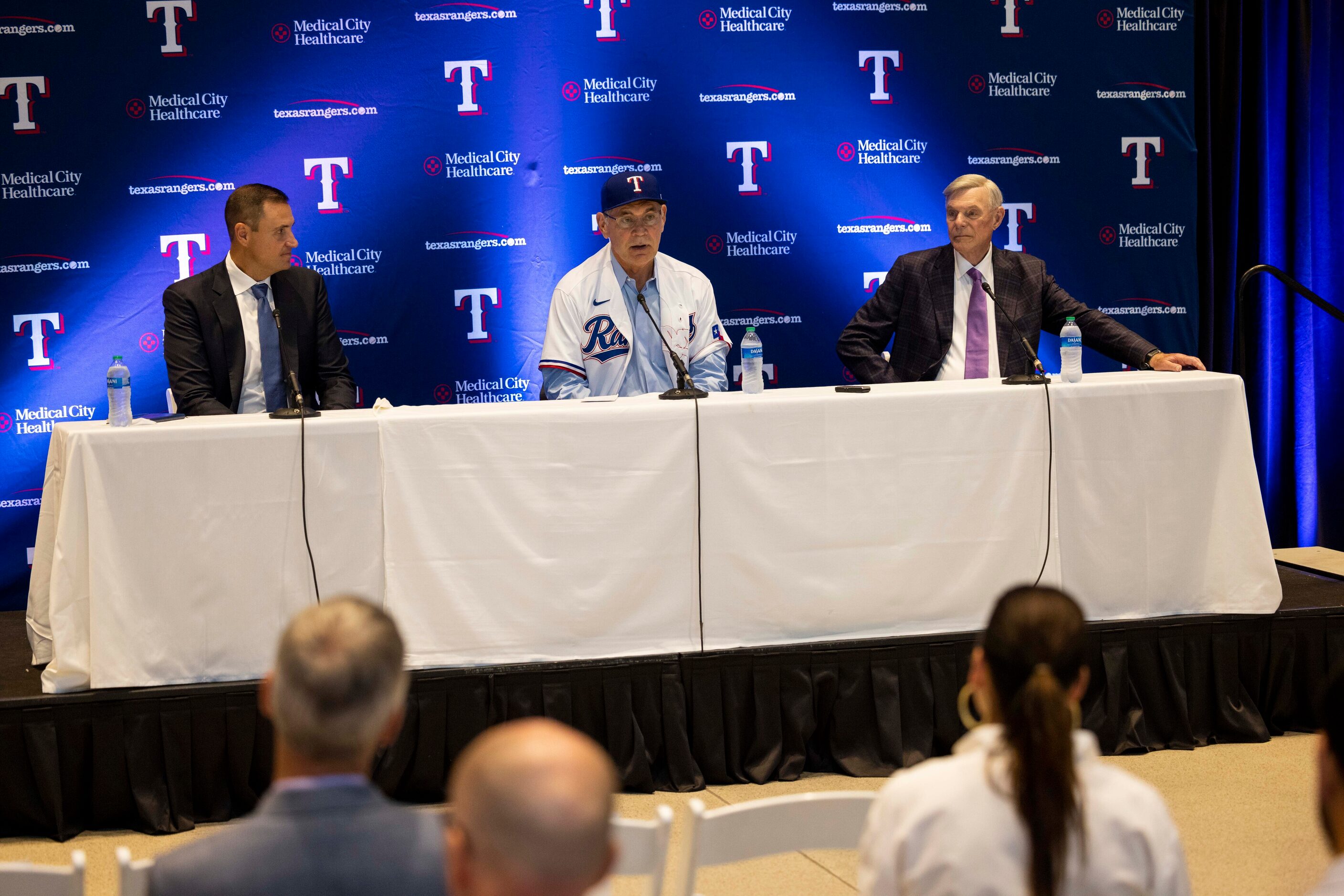 Chris Young (left), the team's executive vice president and general manager, and Texas...