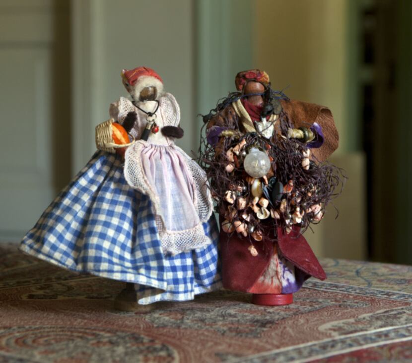 Clothespin dolls, c. 1990, mixed-media at the home of artist Jean Lacy photographed in...