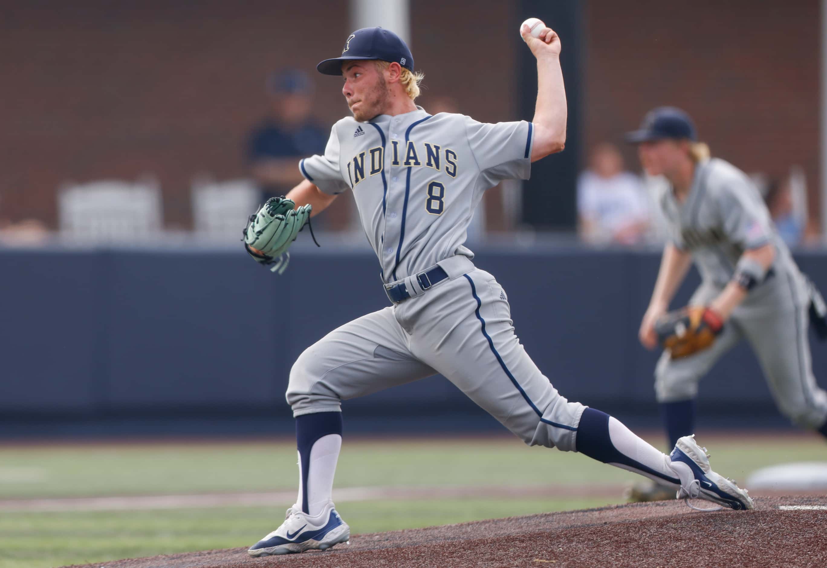 Keller’s Blake Goodridge (8) pitches during Game 3 of a best-of-3 Class 6A Region I...