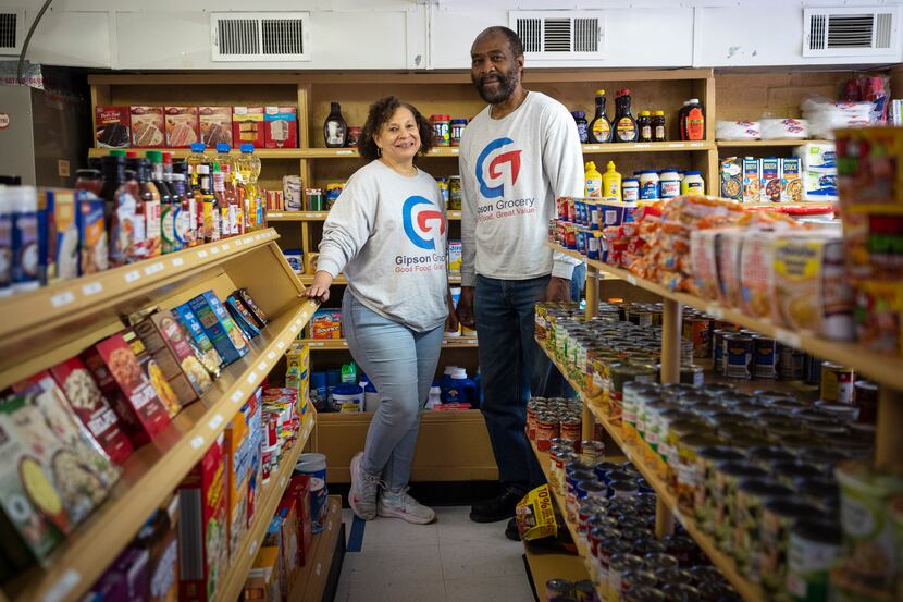 Co-owners Jonnie Gipson and Phillip Gipson stand inside their business Gipson Grocery in...