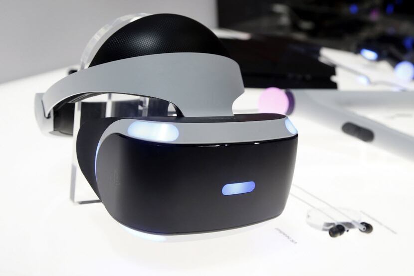 A PlayStation VR headset is displayed at the Electronic Entertainment Expo in Los Angeles on...