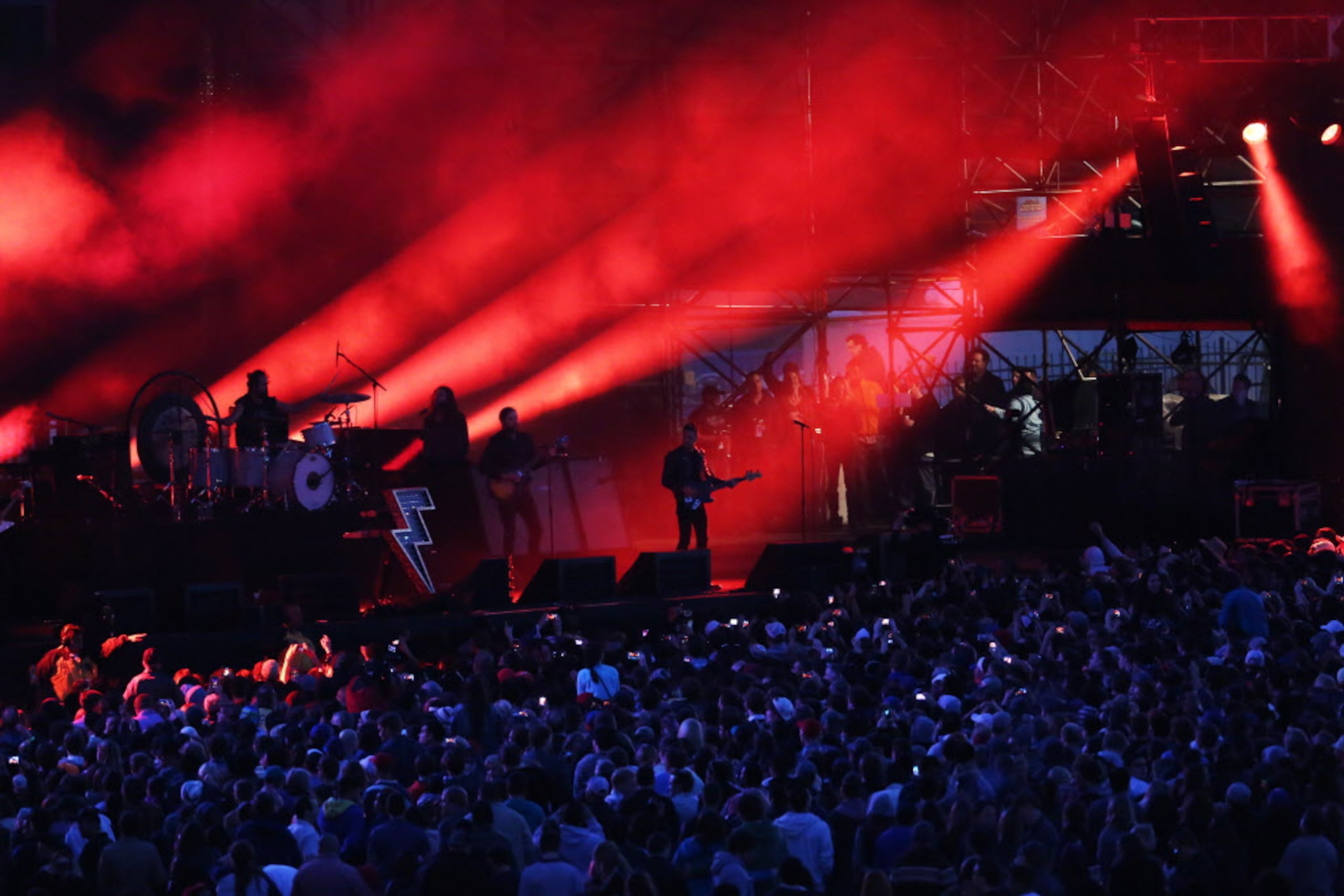 The Killers perform onstage at the 2014 NCAA March Madness Music Festival during the NCAA...