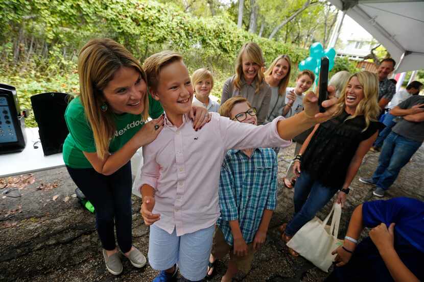 Jenna Bush Hager has a selfie taken with Nico Martinelli, 11, (center) and his cousin Thomas...