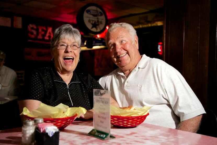
Toni and Jim Mooney pose for a portrait at Bob Schmitz Club in Dallas, Friday, May 23,...