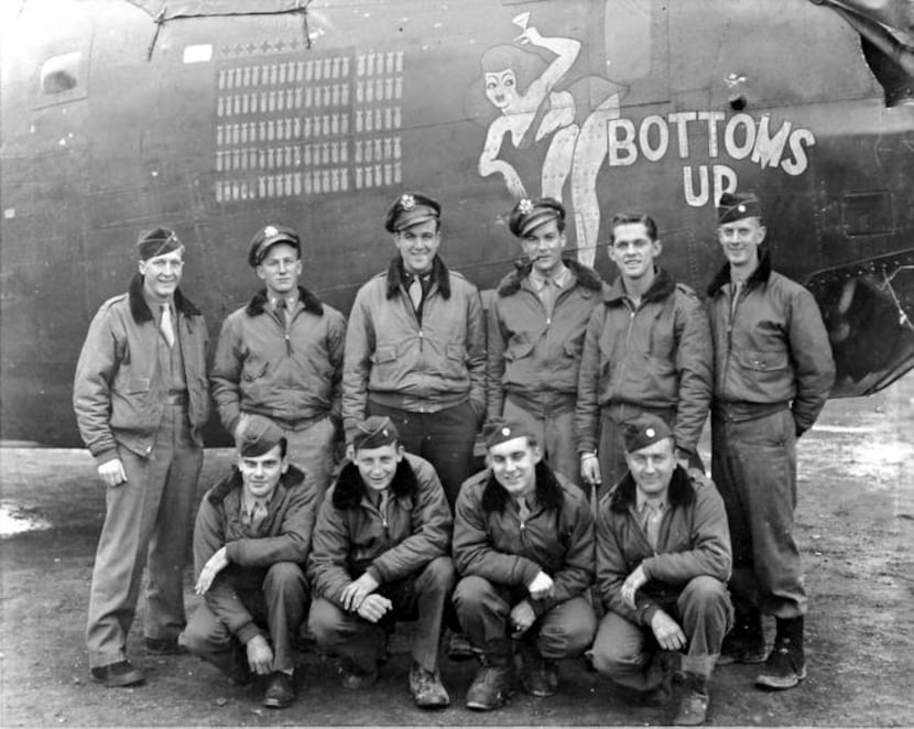 
Joe Geary (standing, third from left) flew 50 bombing missions in the liberation of Europe...
