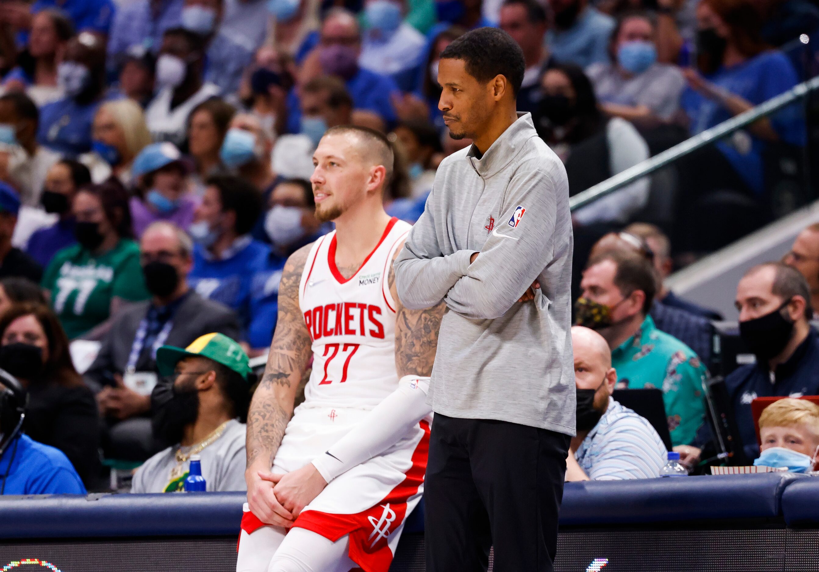 Houston Rockets head coach Stephen Silas watches the actions with Houston Rockets center...