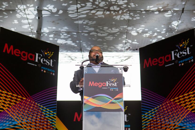 Pastor Fred Thomas speaks during the MegaFest Kickoff Celebration in 2017. Thomas was put...