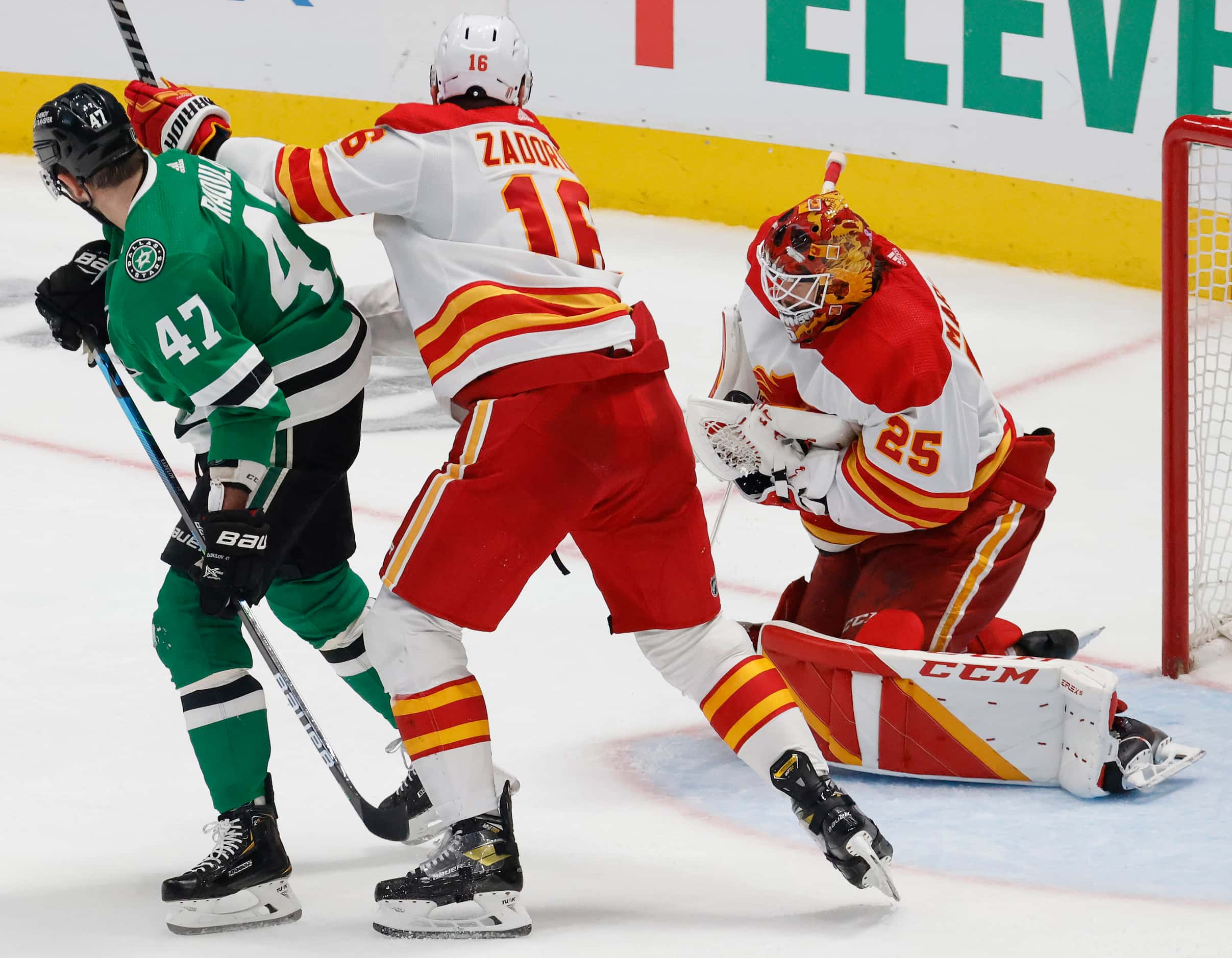 Calgary Flames goaltender Jacob Markstrom (25) catches a shot during the third period in...