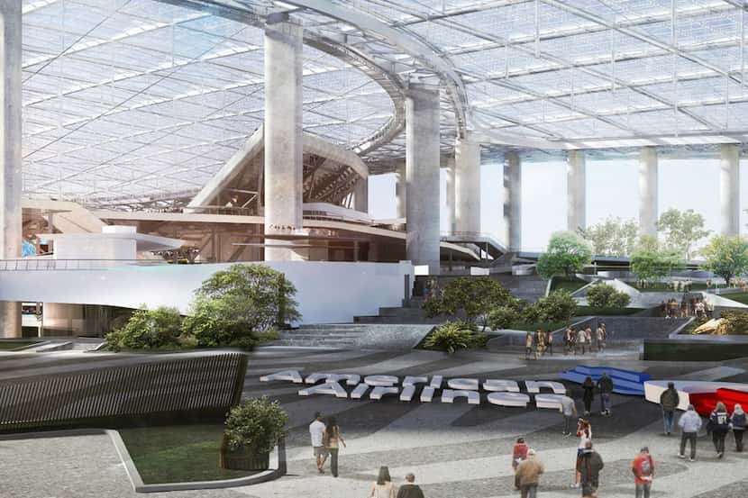 Rendering of the American Airlines Plaza at the upcoming LA Stadium and Entertainment...