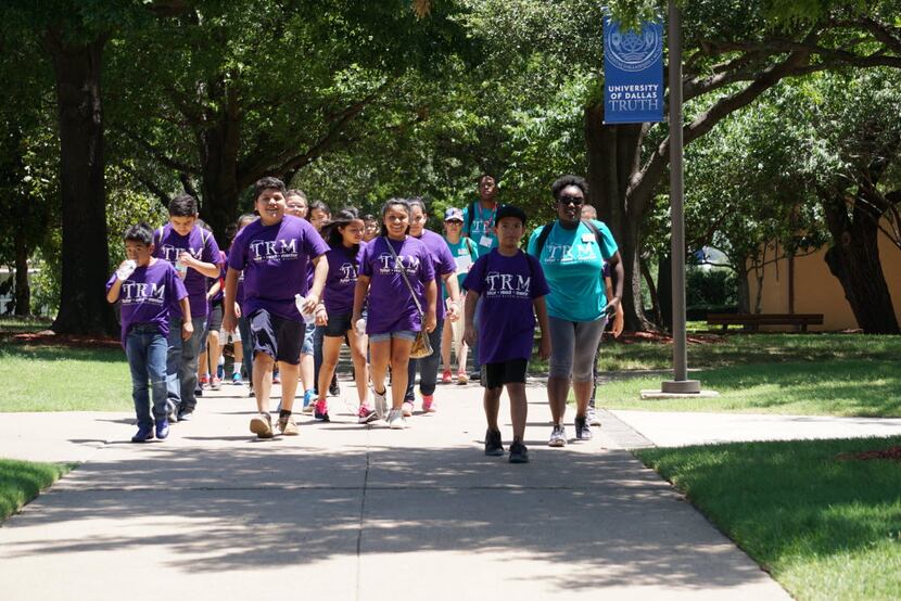 Trinity River Mission students tour the campus of University of Dallas in Irving.
