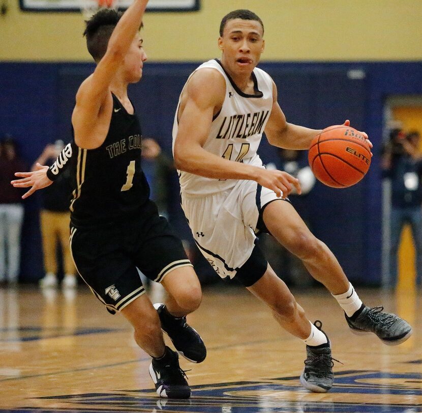 Little Elm guard RJ Hampton (right) led the Dallas area in scoring, averaging 32.4 points...