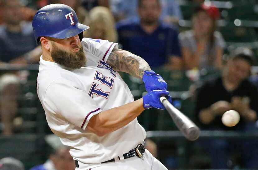 Texas Rangers first baseman Mike Napoli (5) is pictured during the Detroit Tigers vs. the...