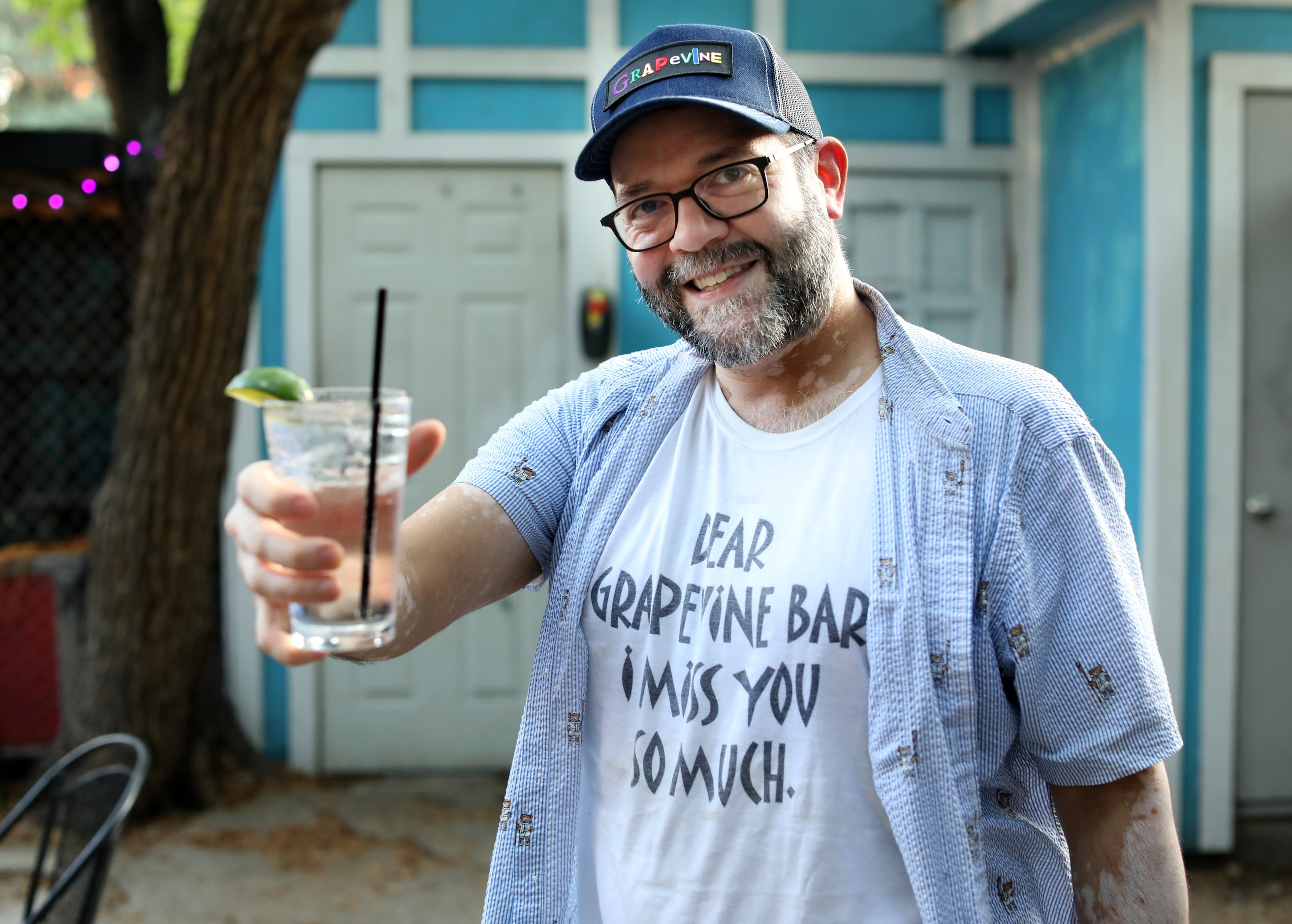 James Olivas wears Grapevine-themed clothing as he enjoys one last evening at the Grapevine...