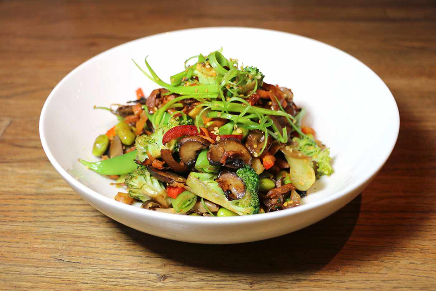 The Stir Fry -- broccoli, mushrooms, snap peas, red bell peppers, carrots, edamame & red...
