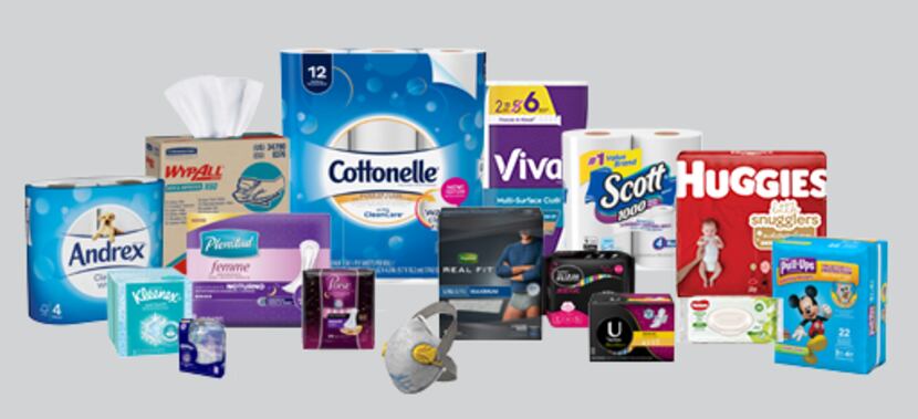 A collection of consumer goods made by Irving-based Kimberly-Clark.