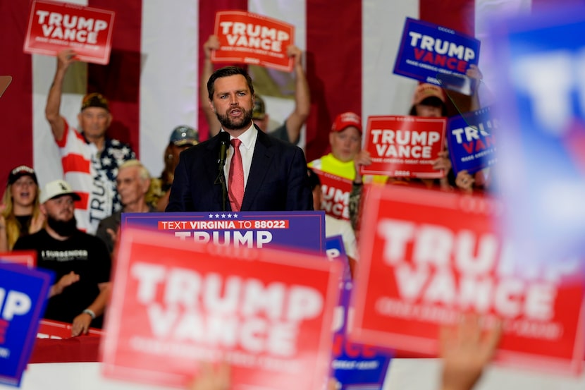 Republican vice presidential candidate Sen. J.D. Vance, R-Ohio, speaks at a campaign rally...