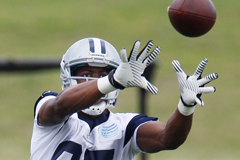 Receiver Jared Green (85) catches a pass during Dallas Cowboys rookie minicamp at Valley...
