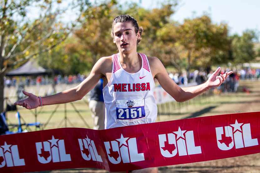 Melissa's Judson Greer wins the Class 4A state title in cross country at Old Settlers Park...