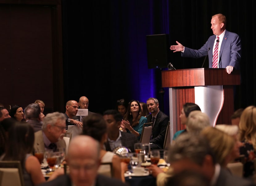 Frisco Mayor Jeff Cheney addresses the crowd of 150 at the Mayor's Business Roundtable. 