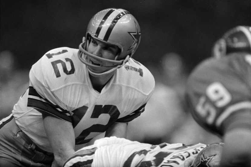 Dallas Cowboys quarterback Roger Staubach in Super Bowl XII action against the Denver...