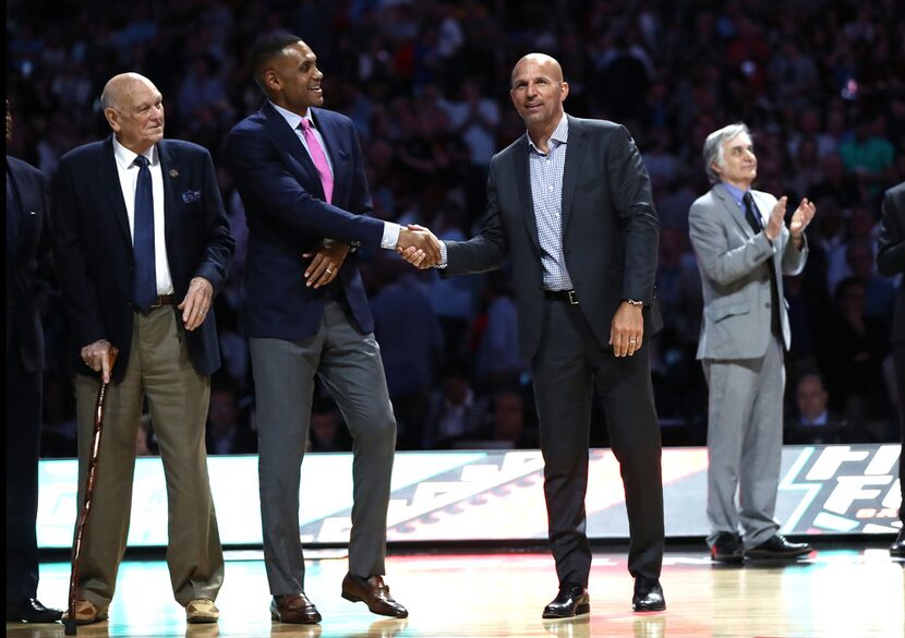 Naismith Hall of Fame Inductees Grant Hill and Jason Kidd are introduced during the 2018...