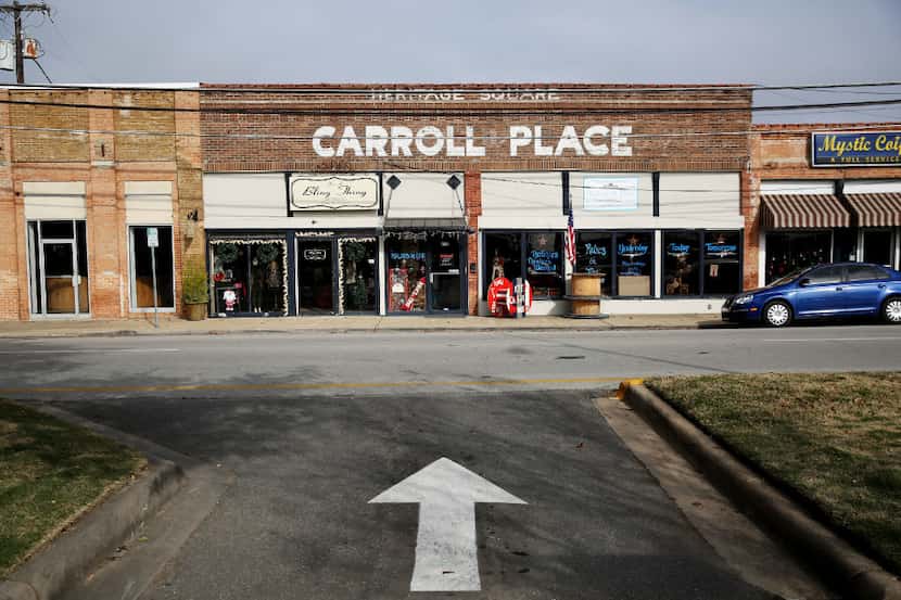 A view of Carroll Place in the square in downtown Mesquite. Surrounded by historic brick...