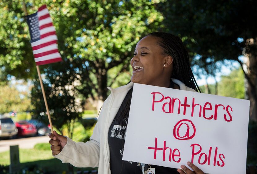 Duncanville High School student Jariah Cole, 17, cheers on her peers as they prepare to cast...