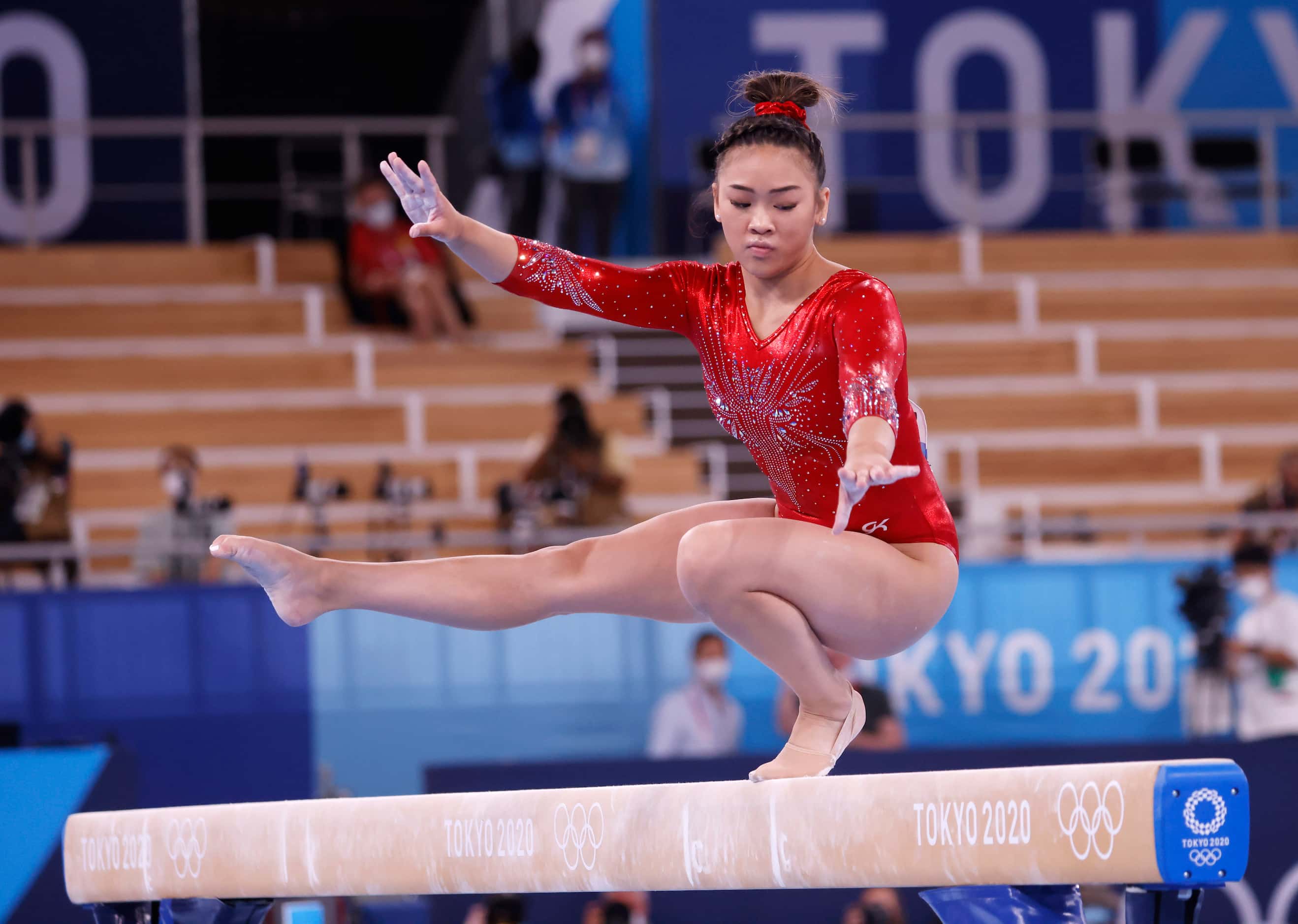 USA’s Sunisa Lee competes in the women’s balance beam final at the postponed 2020 Tokyo...
