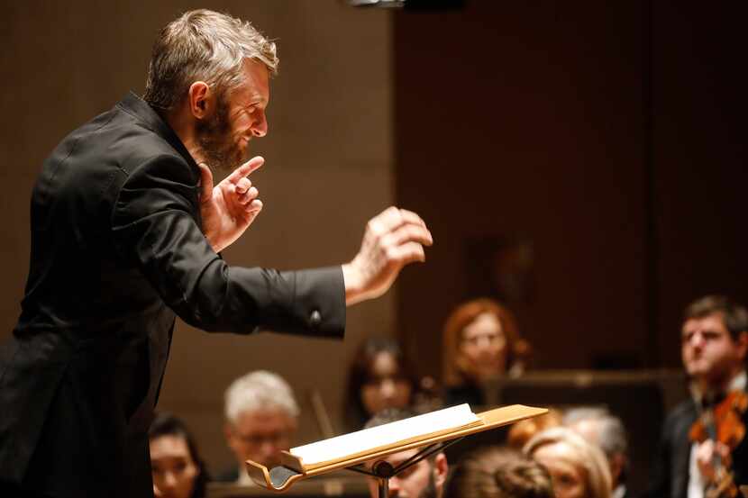 Guest conductor Kirill Karabits conducts the Dallas Symphony Orchestra during a concert on...