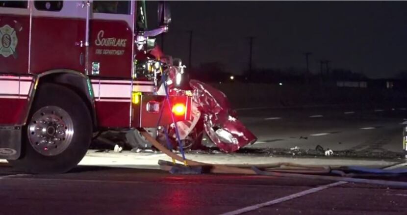 First responders rushed to the scene of a wrong-way crash on State Highway 114 in Southlake...