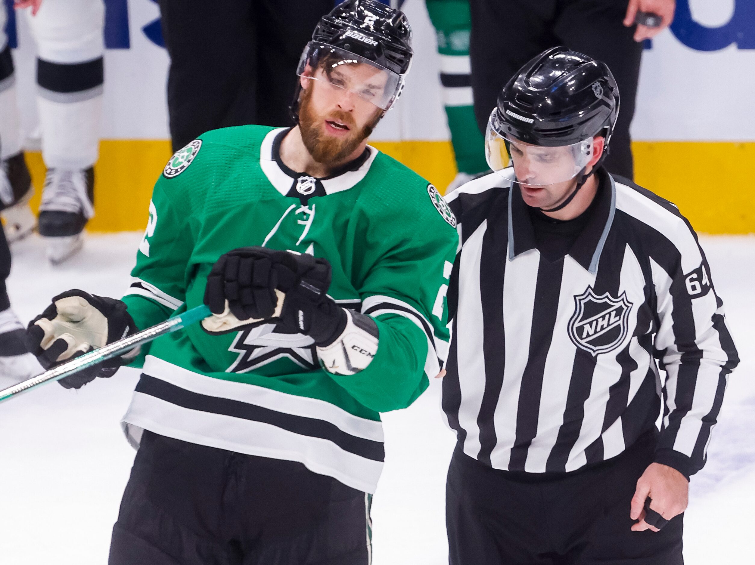 Dallas Stars defenseman Jani Hakanpaa (2) is pulled from a fight during the second period of...