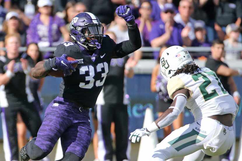 TCU Horned Frogs running back Sewo Olonilua (33) is pictured during the Baylor University...