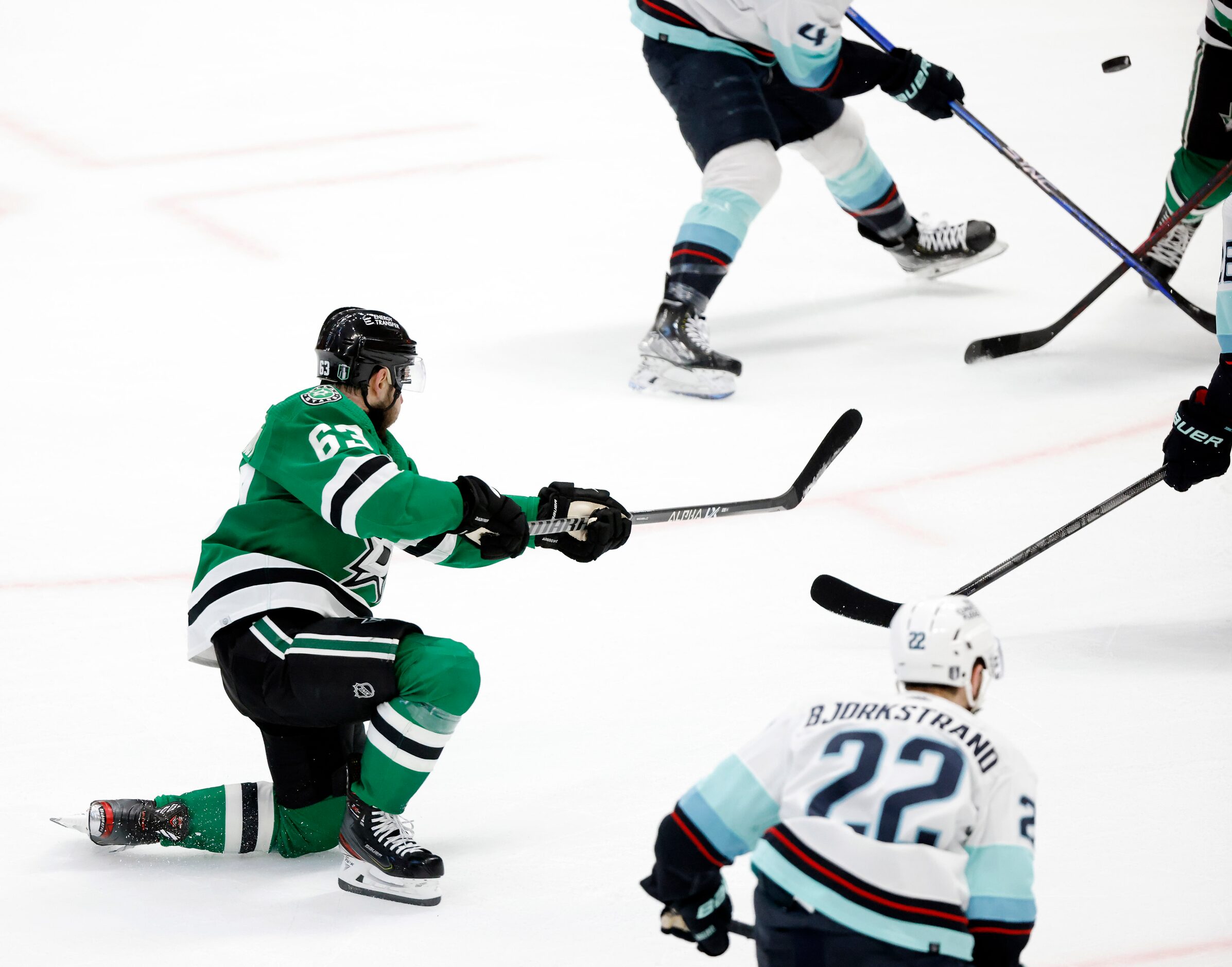 Dallas Stars right wing Evgenii Dadonov (63) attempts a second period shot against the...