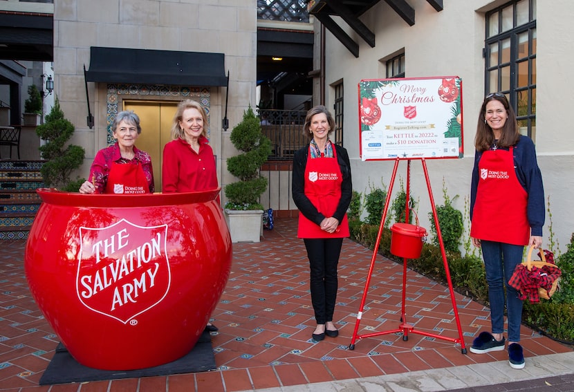 Women standing around a Salvation Army donation area at Highland Park Village Shopping Center.