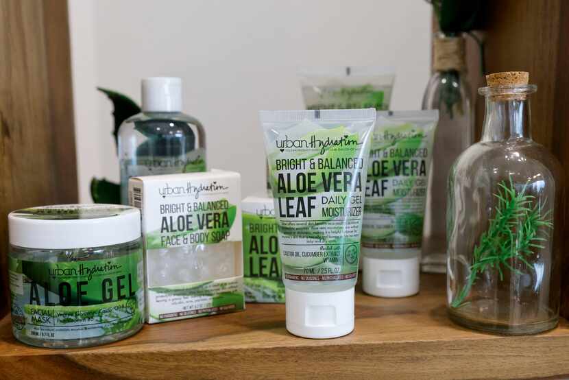 Various Urban Hydration skin products are seen at the Urban Hydration offices in Plano.