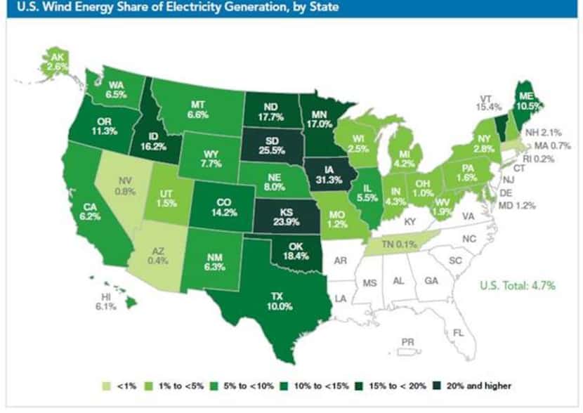  How much power in each state is generated by wind. (Source: American Wind Energy...