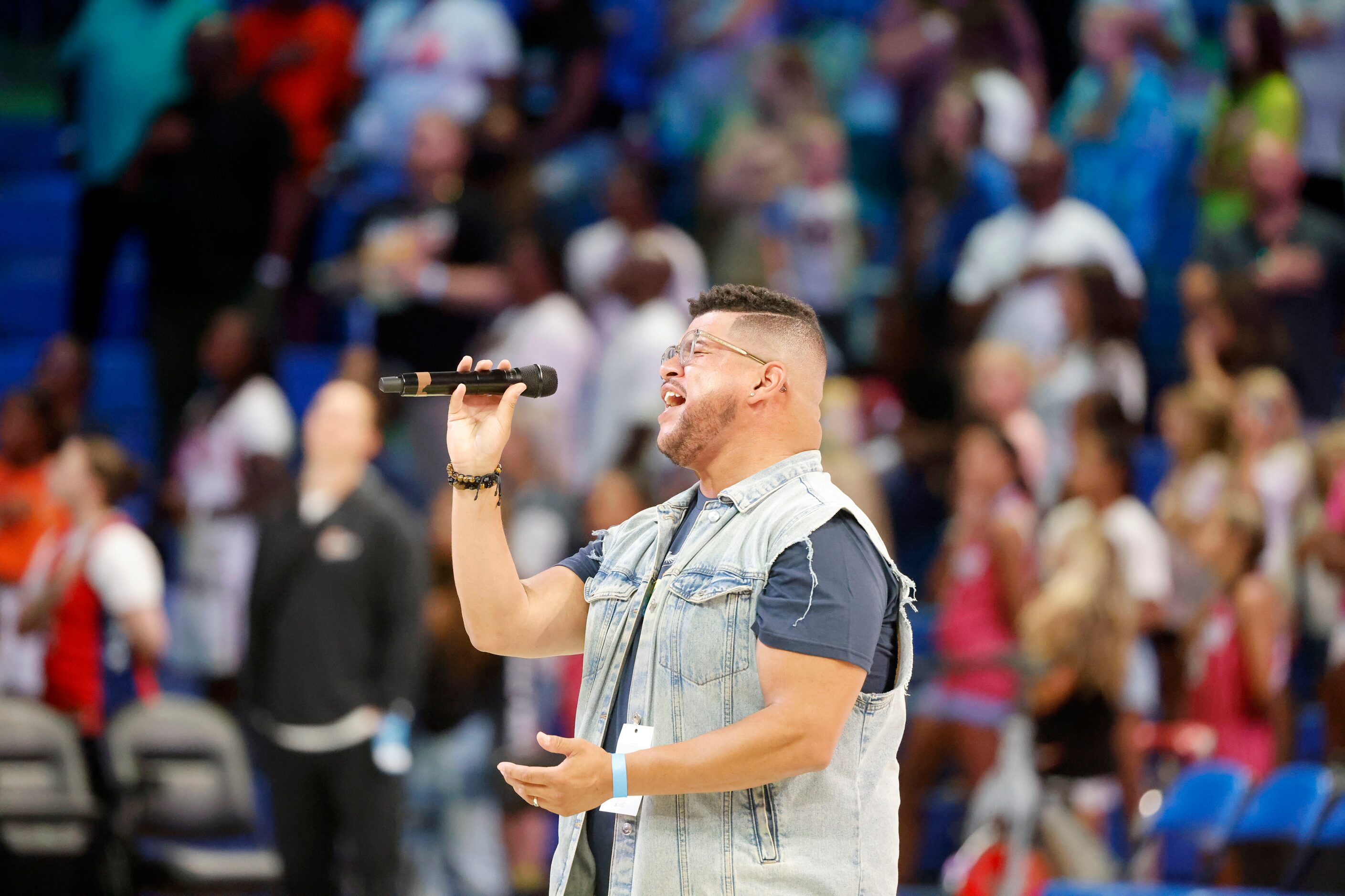 Chris Chism sings the National Anthem for to the Dallas Wings-Phoenix Mercury WNBA...