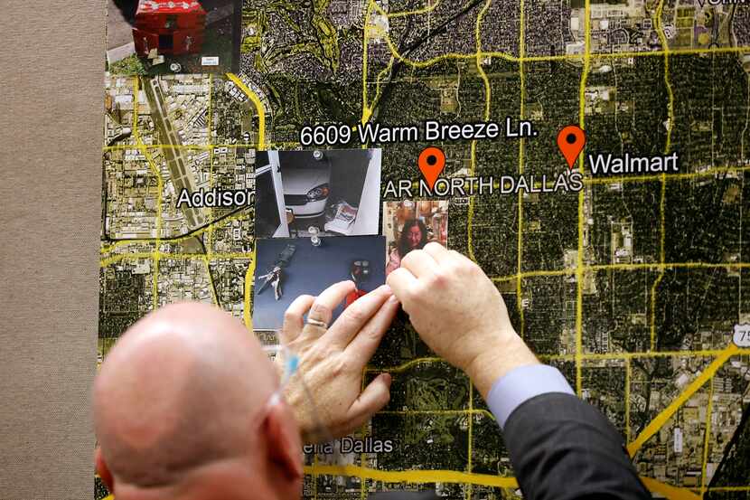 Fitzmartin pins a photo of victim Lu Thi Harris to a map of showing where she lived.