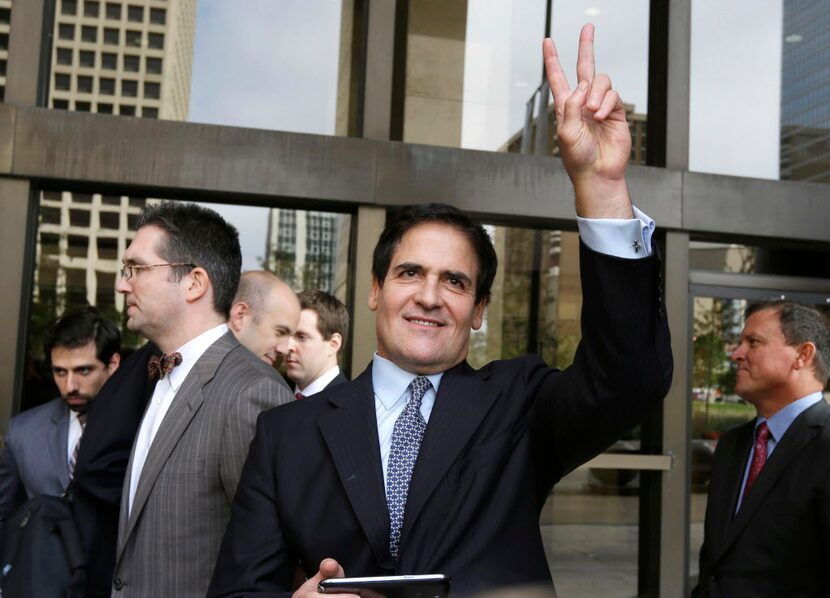 Mark Cuban, Dallas Mavericks NBA basketball team owner and business man, gives a victory...