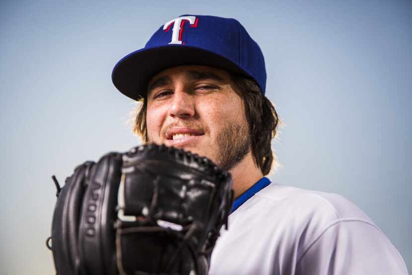 Texas Rangers pitcher Luke Jackson photographed during spring training photo day at the...