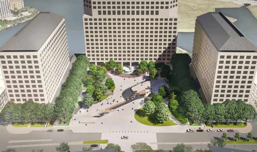 Areas of trees and landscaping will replace large sections of the granite plaza.