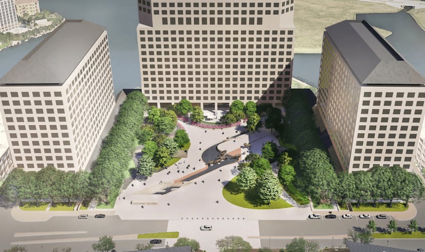 Areas of trees and landscaping will replace large sections of the granite plaza.