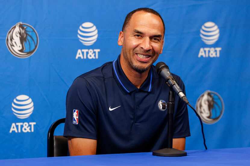 Dallas Mavericks general manager Nico Harrison speaks during a press conference before the...