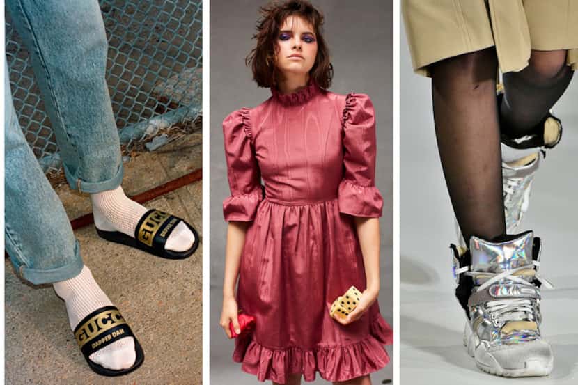 A fanny pack on Balenciaga's Fall Winter 2018 runway; logo'd shower shoes from Gucci's...