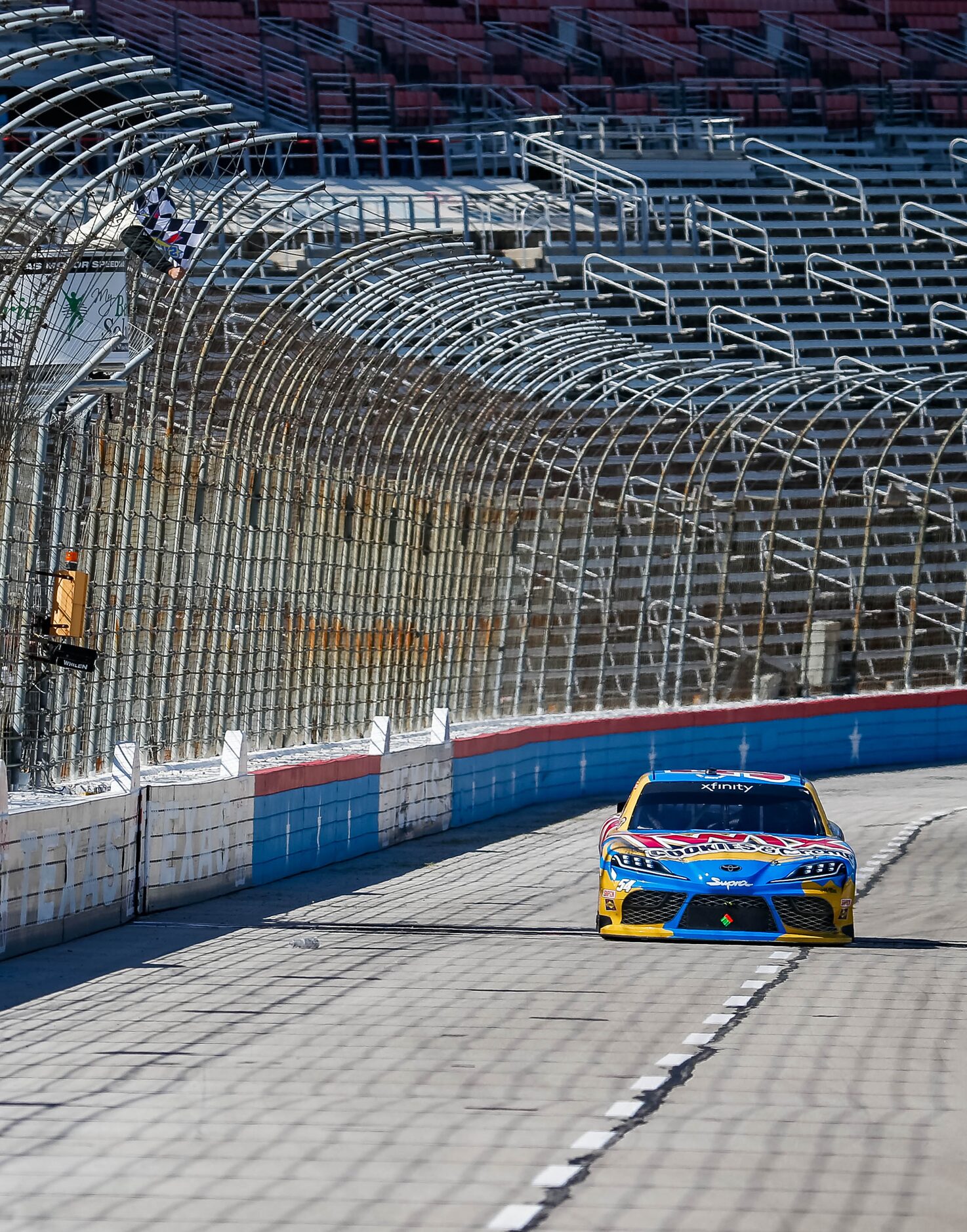 NASCAR Xfinity's Kyle BuschÕs (No. 54) crosses the finish line during the My Bariatric...